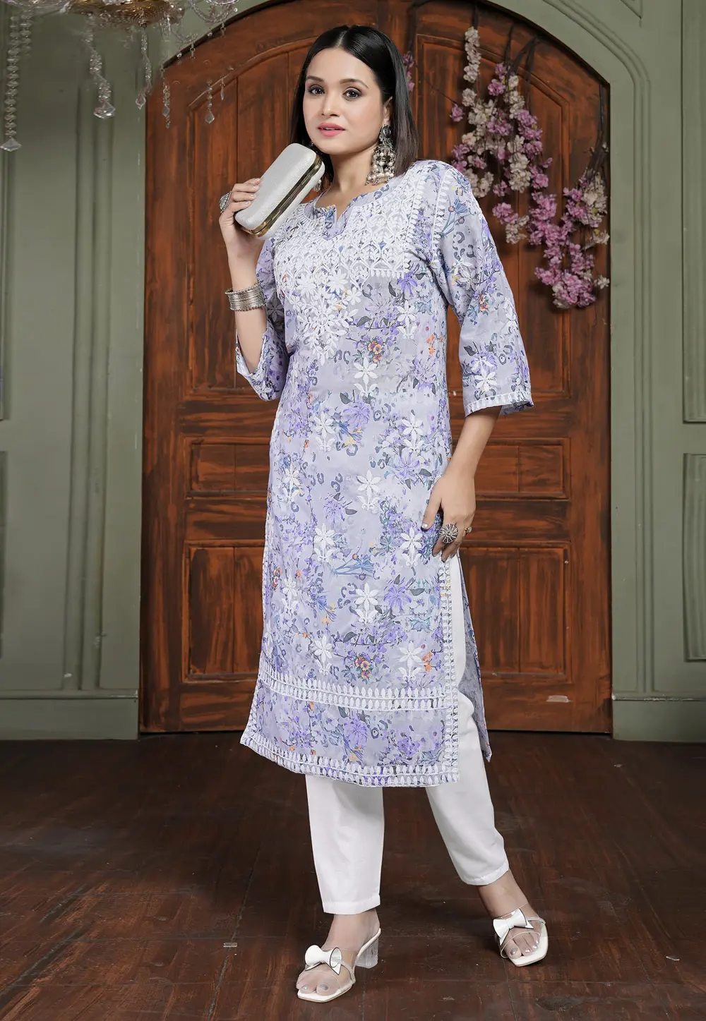 Lavender Cotton Kurta Set With Pent 304511