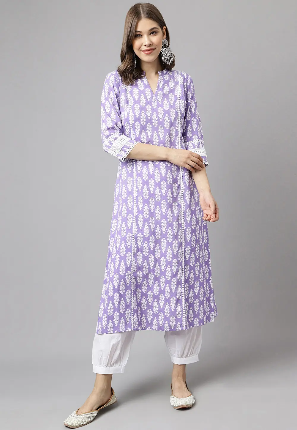 Lavender Cotton Kurta Set With Pent 301650