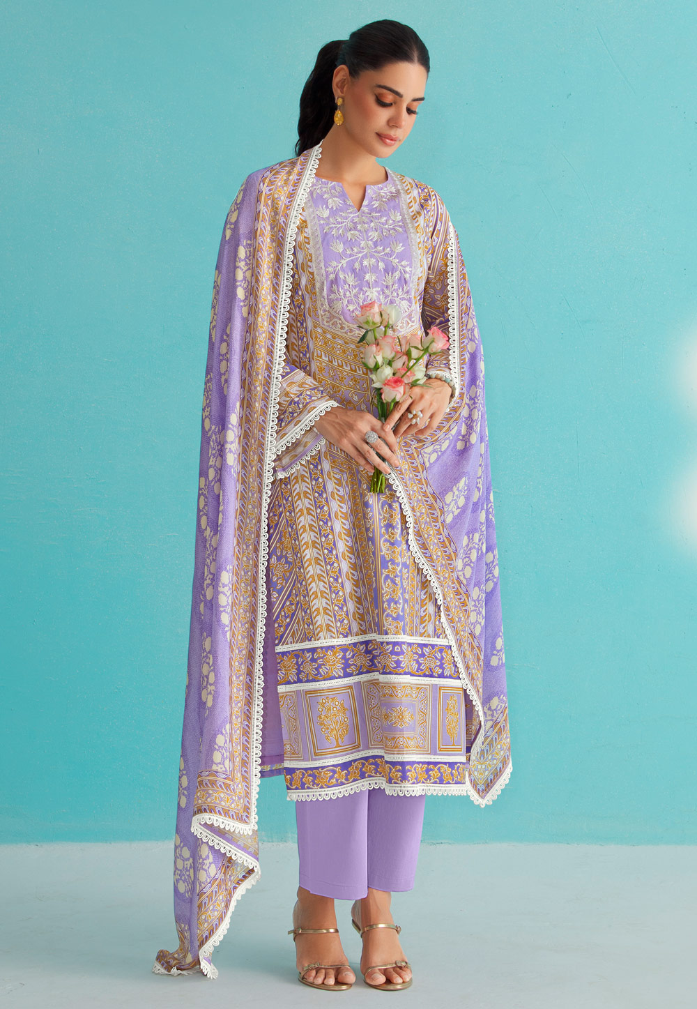 Lavender Cotton Pakistani Suit 309320
