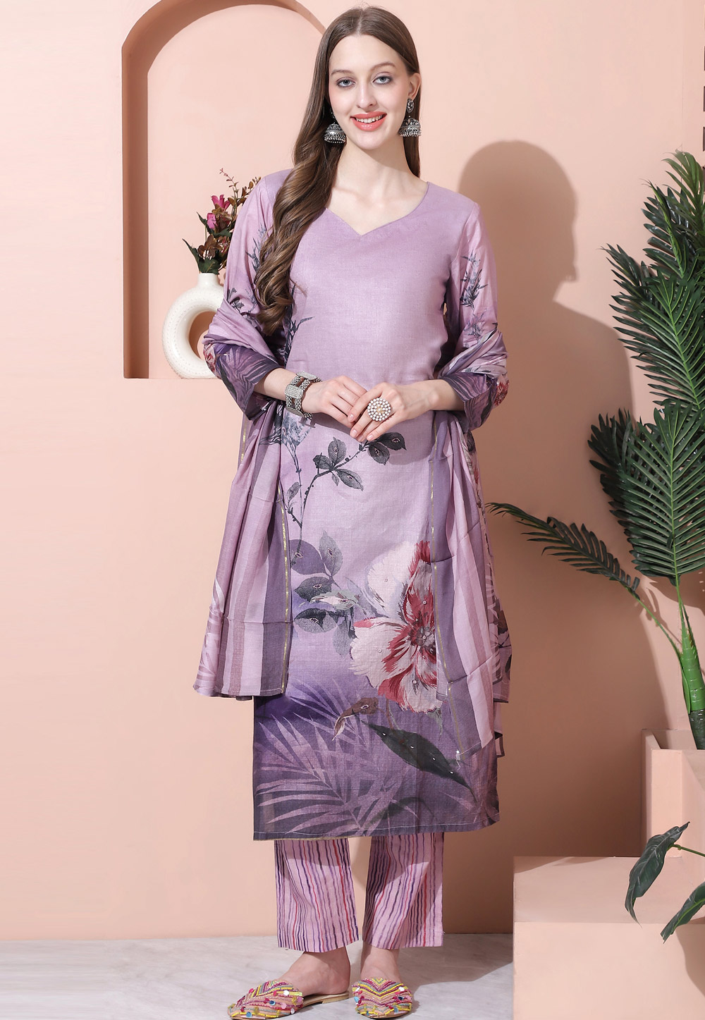 Lavender Cotton Pakistani Suit 310075