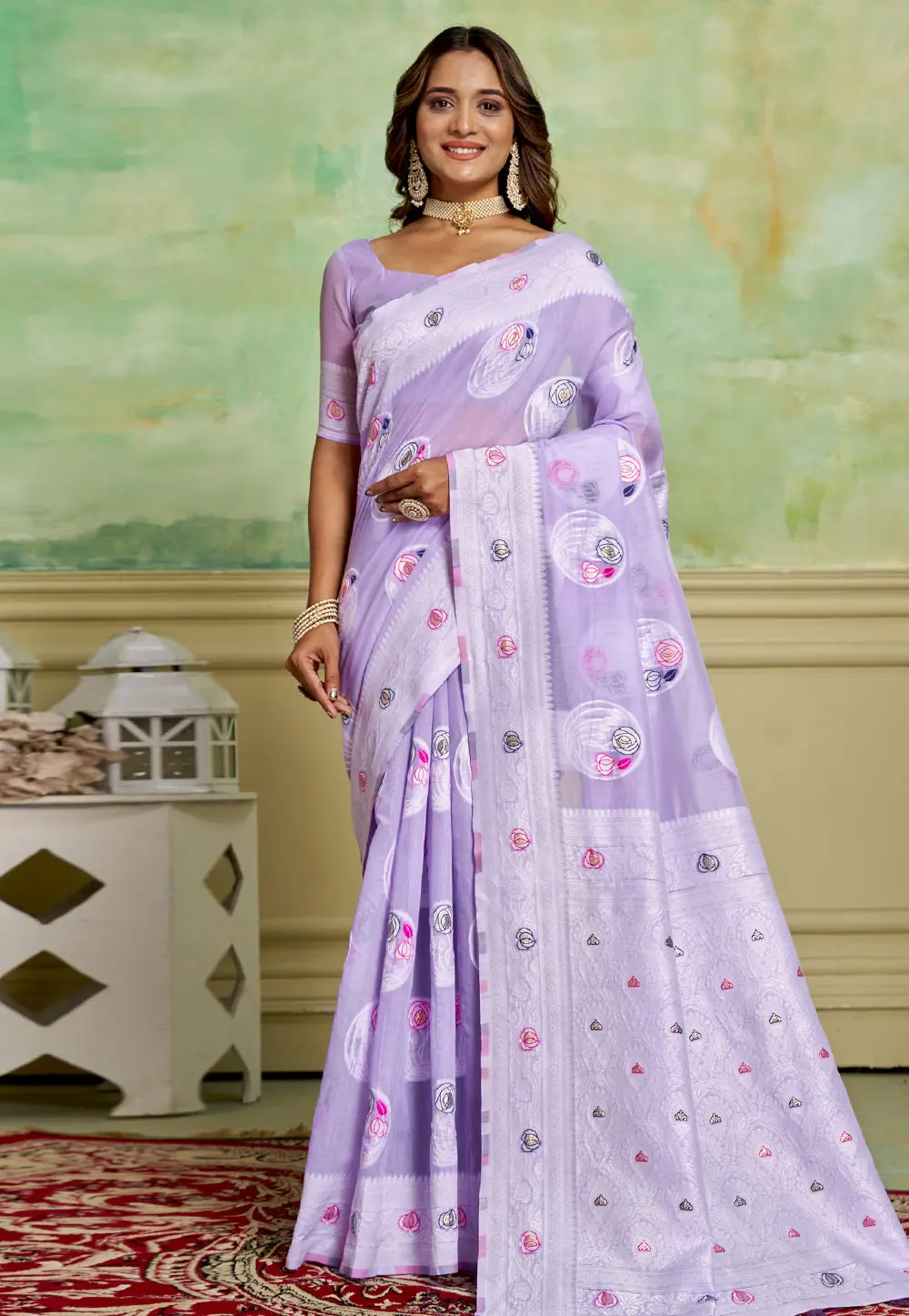 Lavender Cotton Saree With Blouse 301236