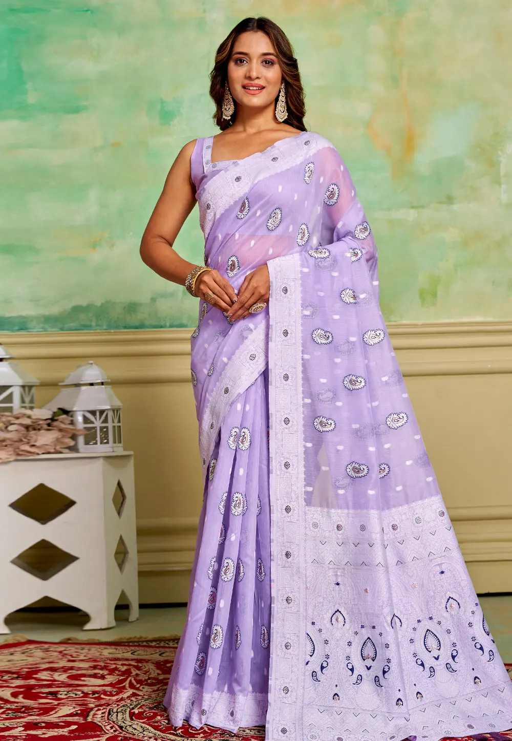 Lavender Cotton Saree With Blouse 300817