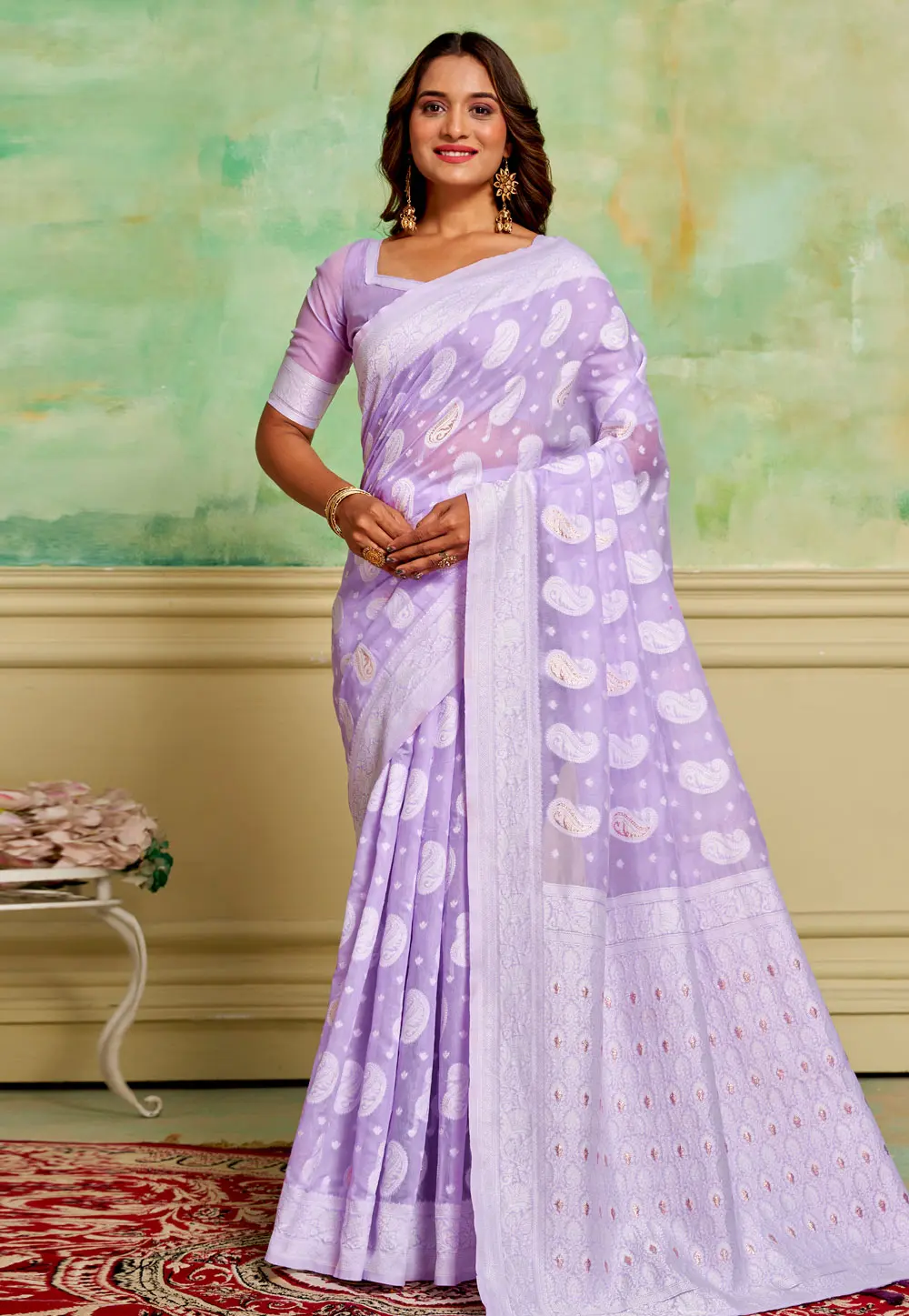 Lavender Cotton Saree With Blouse 300823