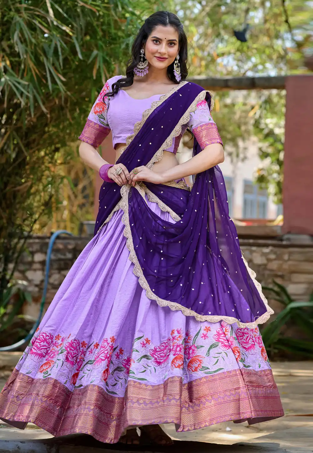 Lavender Cotton Silk Circular Lehenga Choli 288130