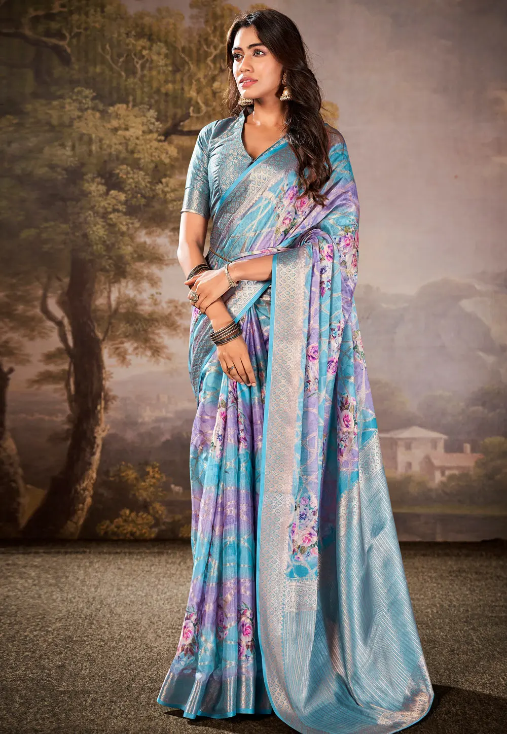 Lavender Cotton Silk Saree With Blouse 297265