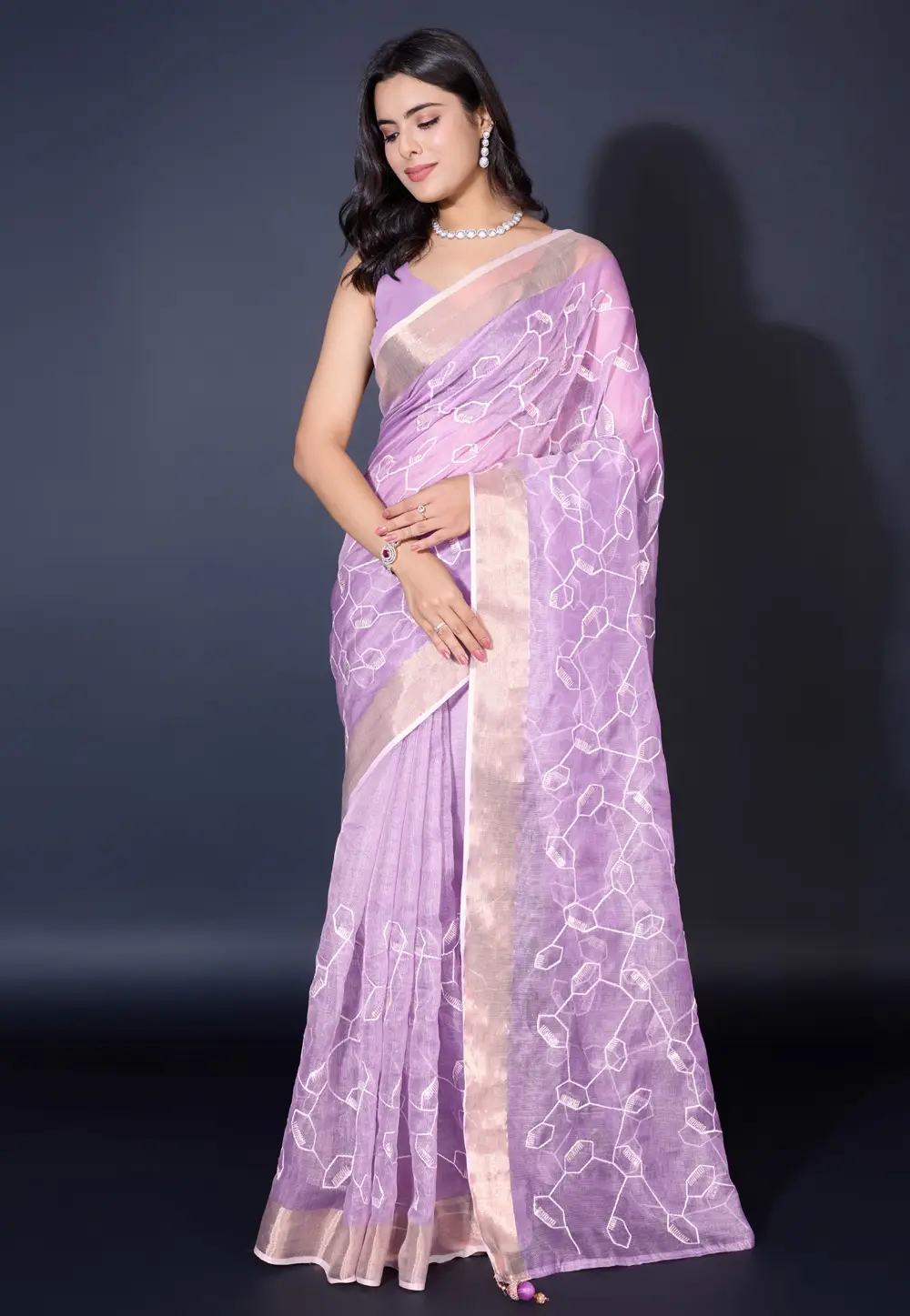 Lavender Cotton Silk Saree With Blouse 295844