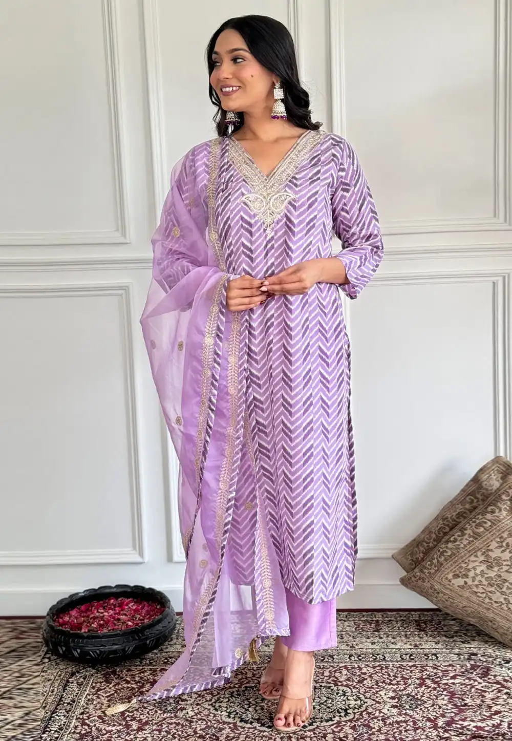 Lavender Crepe Readymade Pakistani Suit 294042