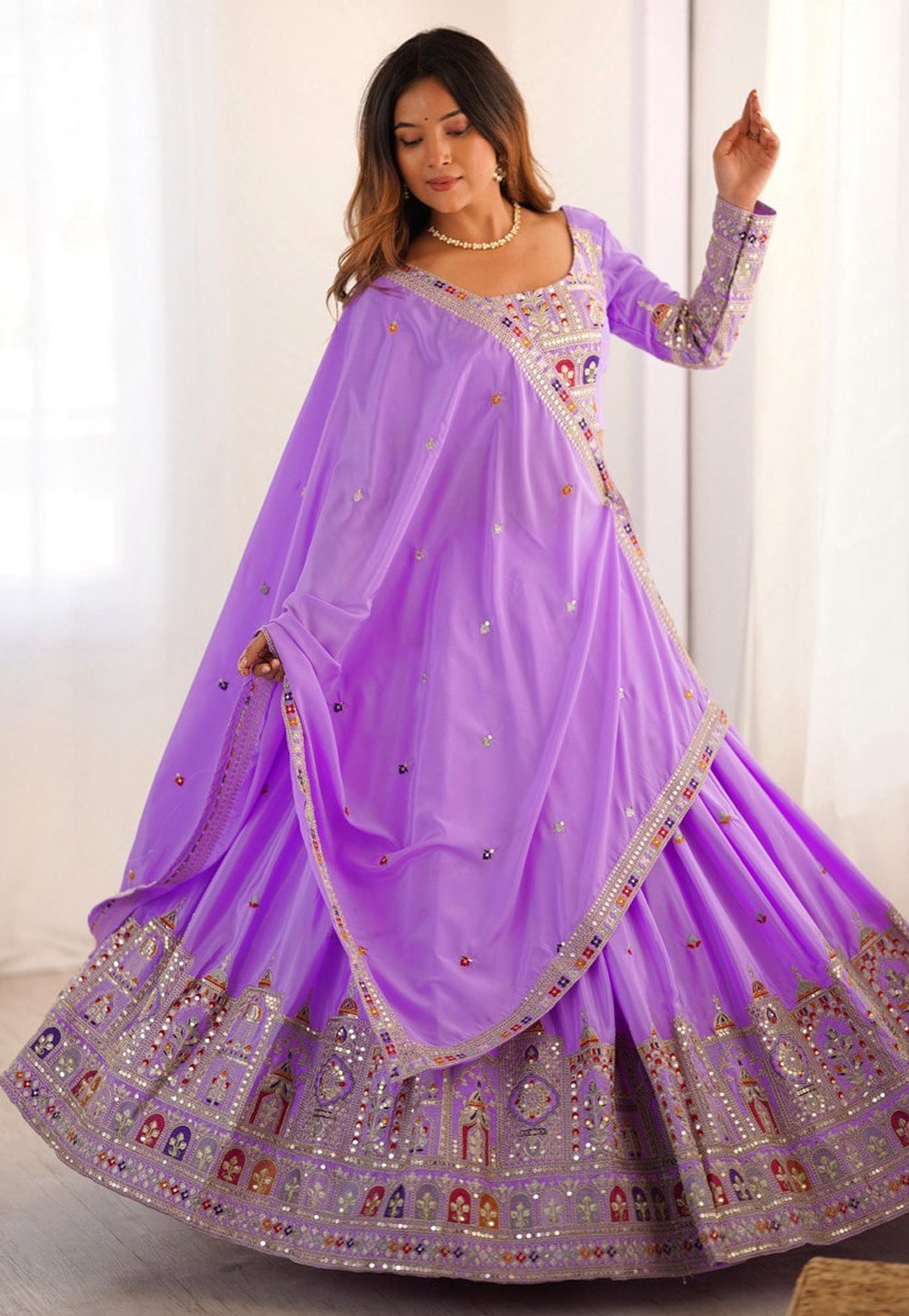 Lavender Crepe Silk Navratri Chaniya Choli 310774
