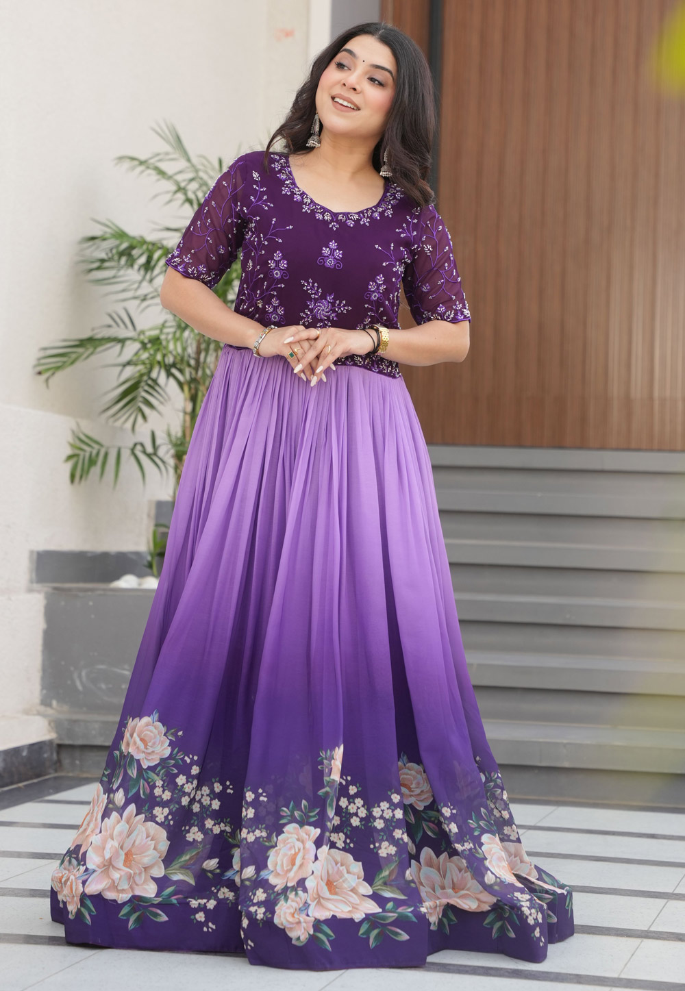 Lavender Faux Georgette Gown 309600