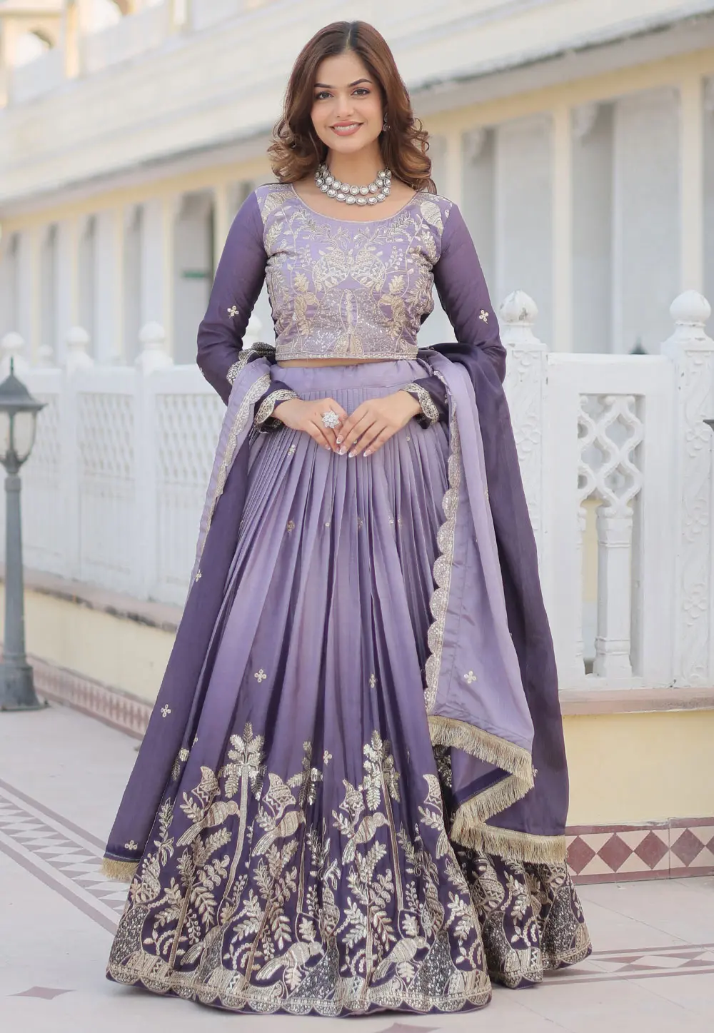 Lavender Faux Georgette Readymade Lehenga Choli 303537