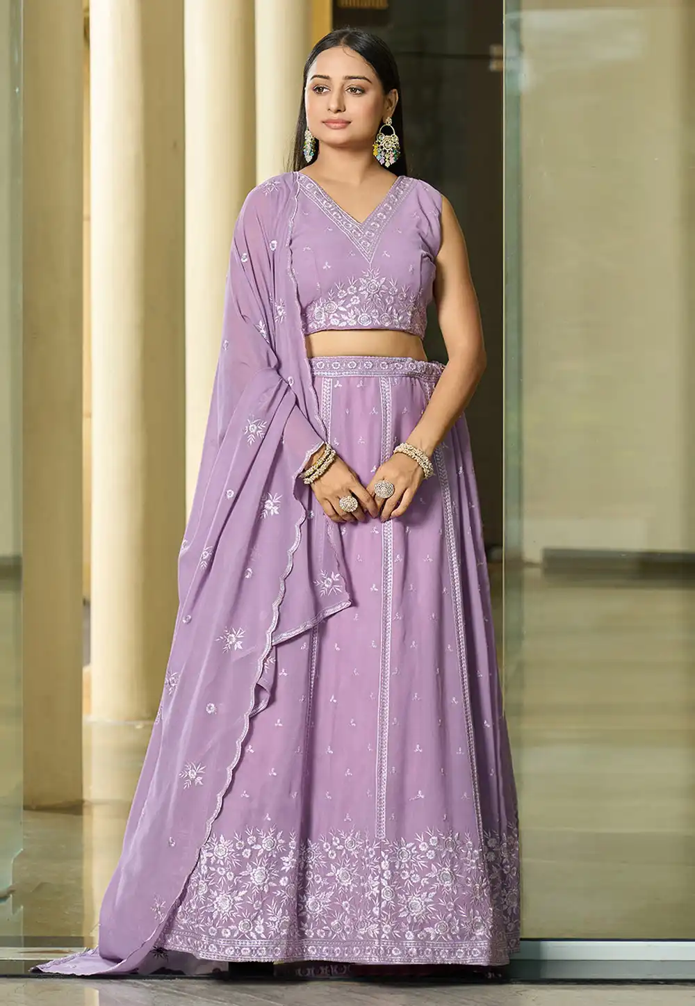 Lavender Georgette A Line Lehenga Choli 293981