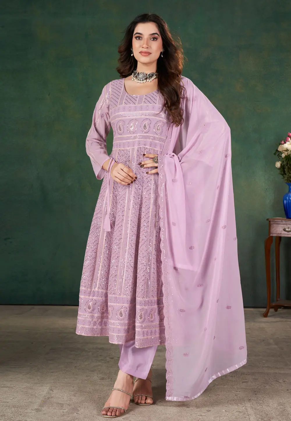 Lavender Georgette Anarkali Suit 296576