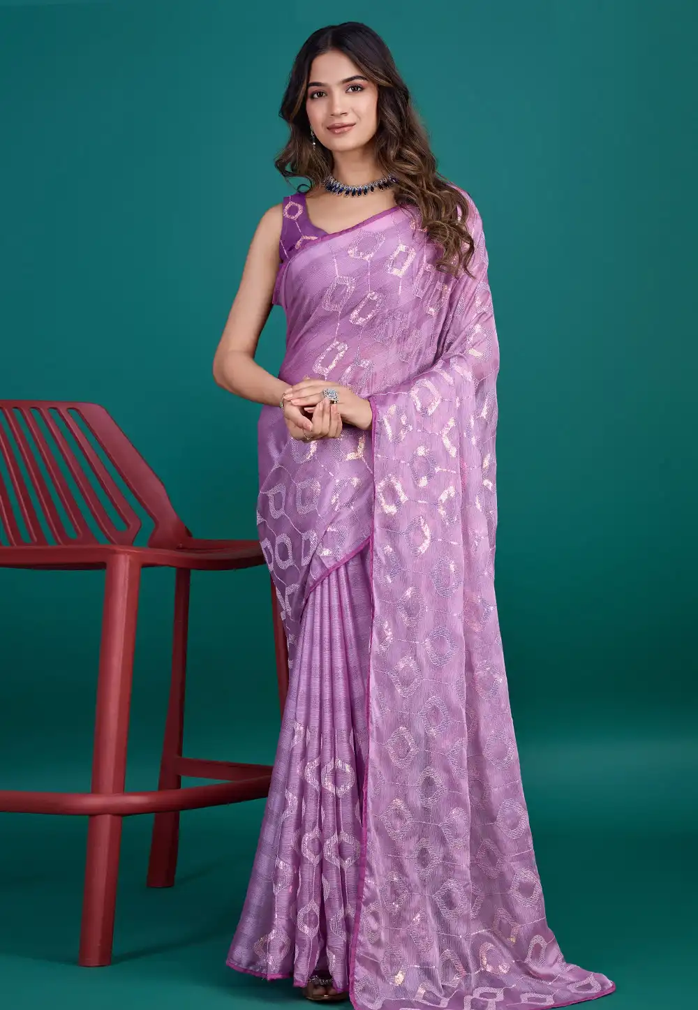 Lavender Georgette Chiffon Saree With Blouse 294124