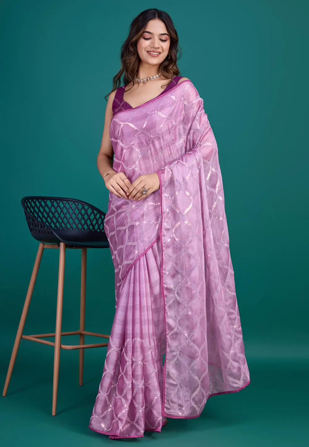 Lavender Georgette Chiffon Sequence Saree 295319