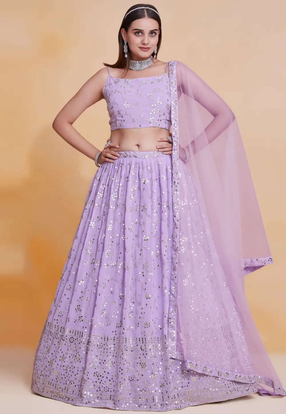 Lavender Georgette Circular Lehenga Choli 296562