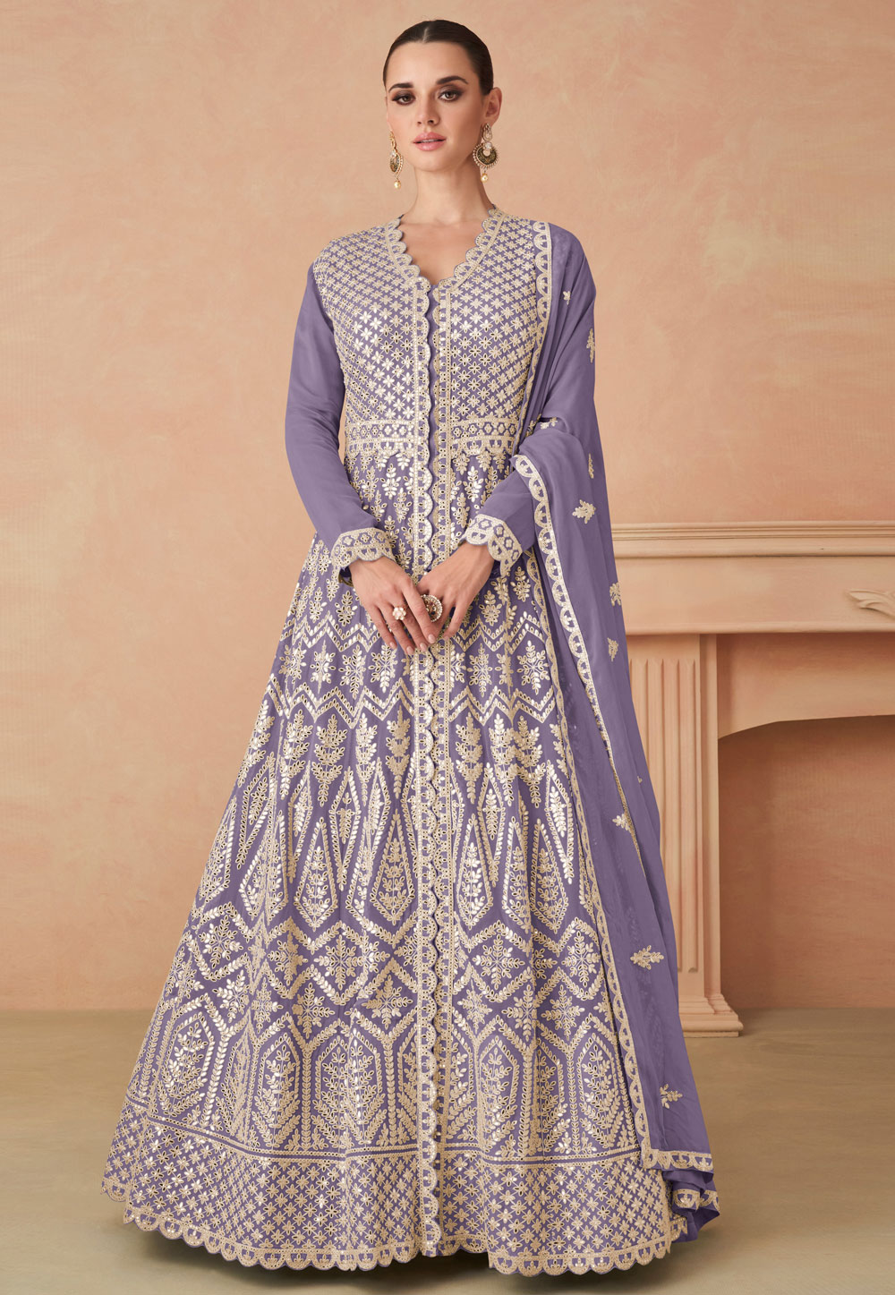 Lavender Georgette Embroidered Indo Western Lehenga Choli 287847