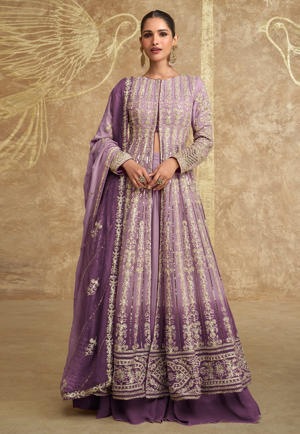 Lavender Georgette Indo Western Lehenga Choli 311109