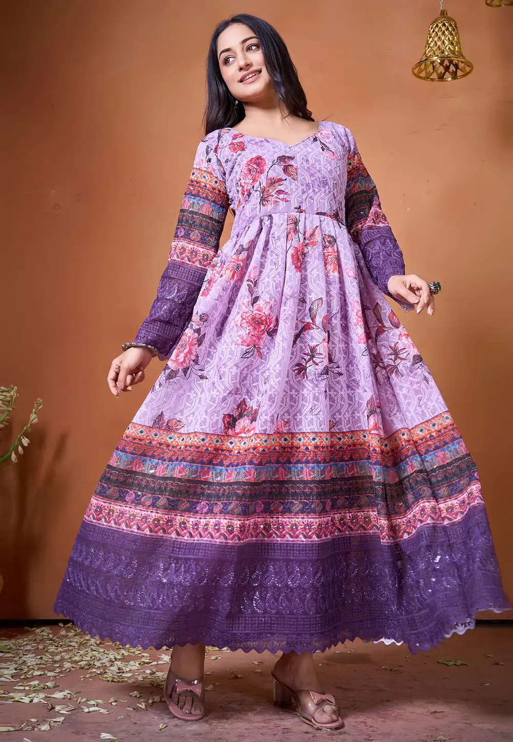 Lavender Georgette Printed Gown 293992