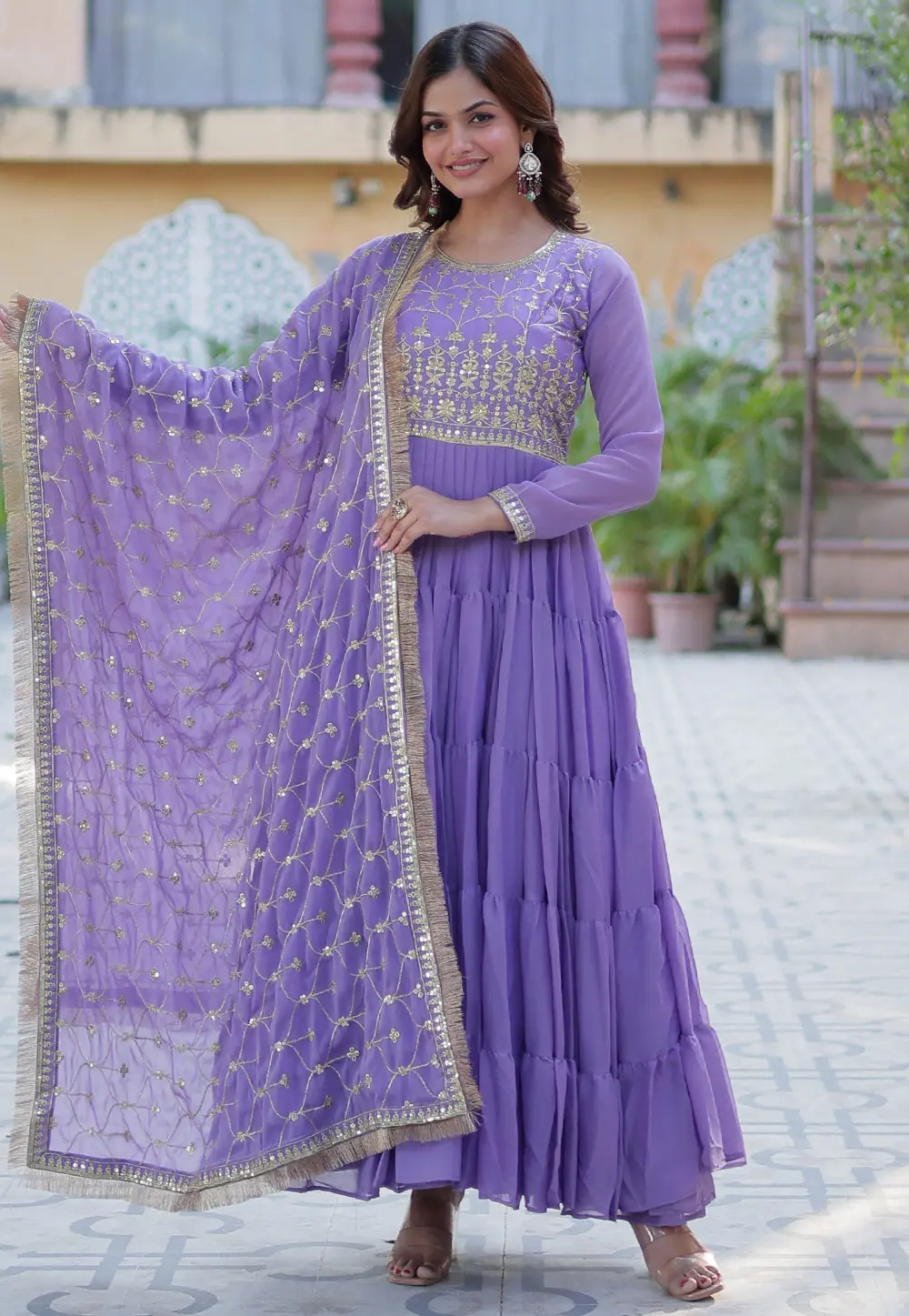 Lavender Georgette Readymade Anarkali Suit 303998