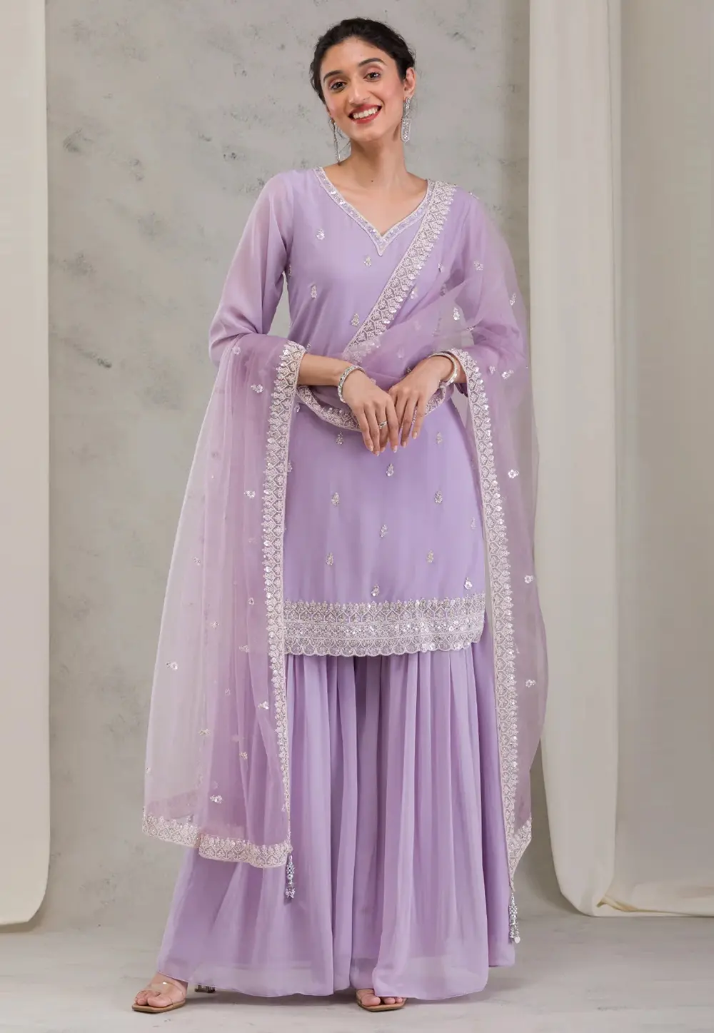 Lavender Georgette Readymade Palazzo Suit 304420