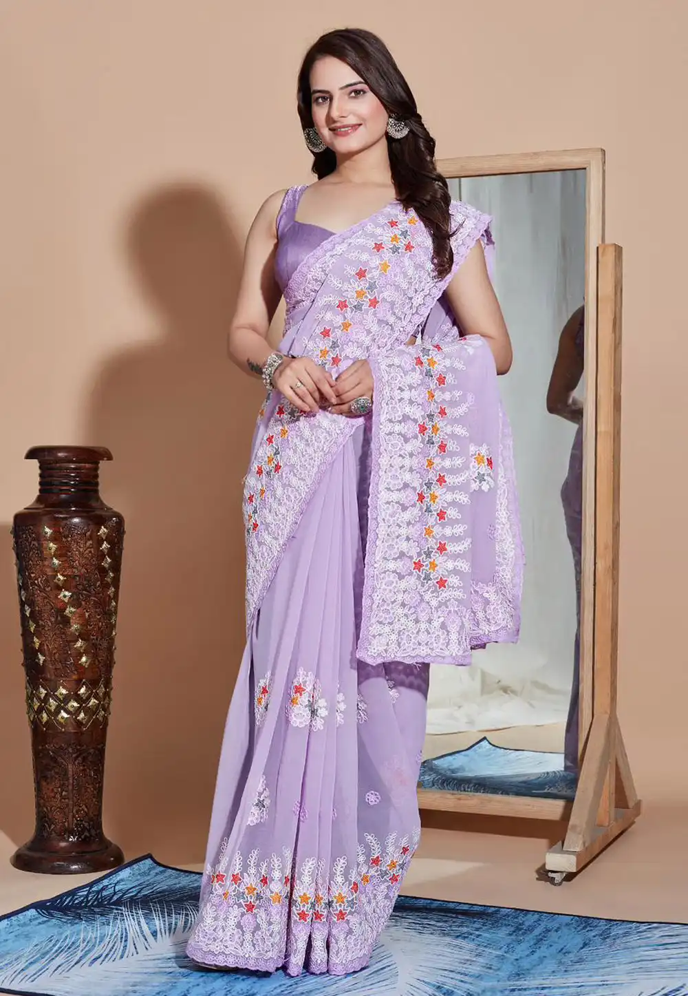 Lavender Georgette Saree With Blouse 289784