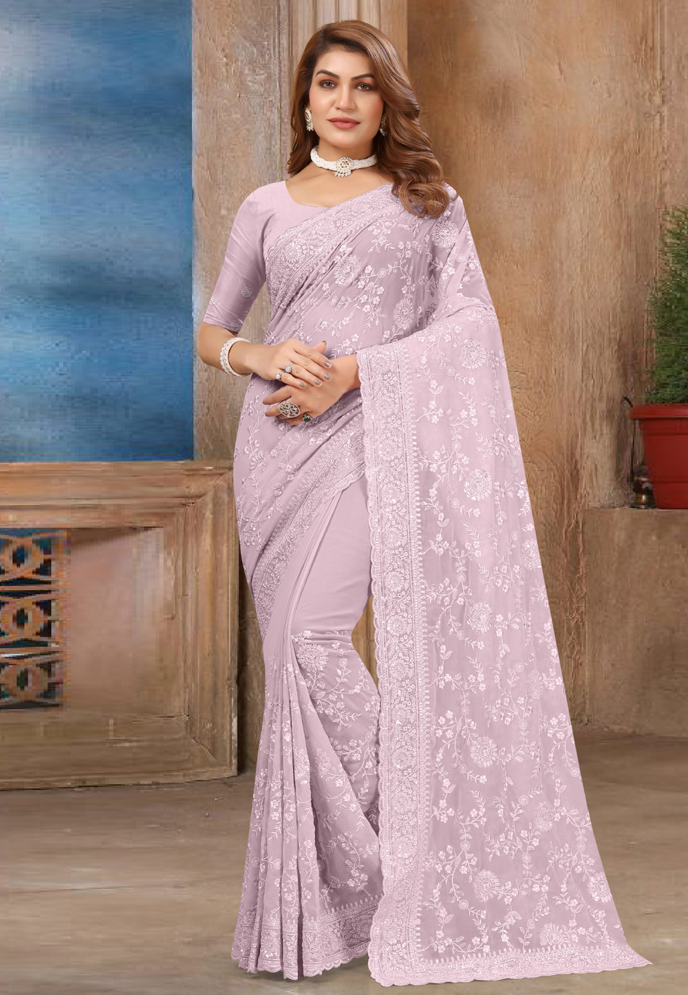 Lavender Georgette Saree With Blouse 309248