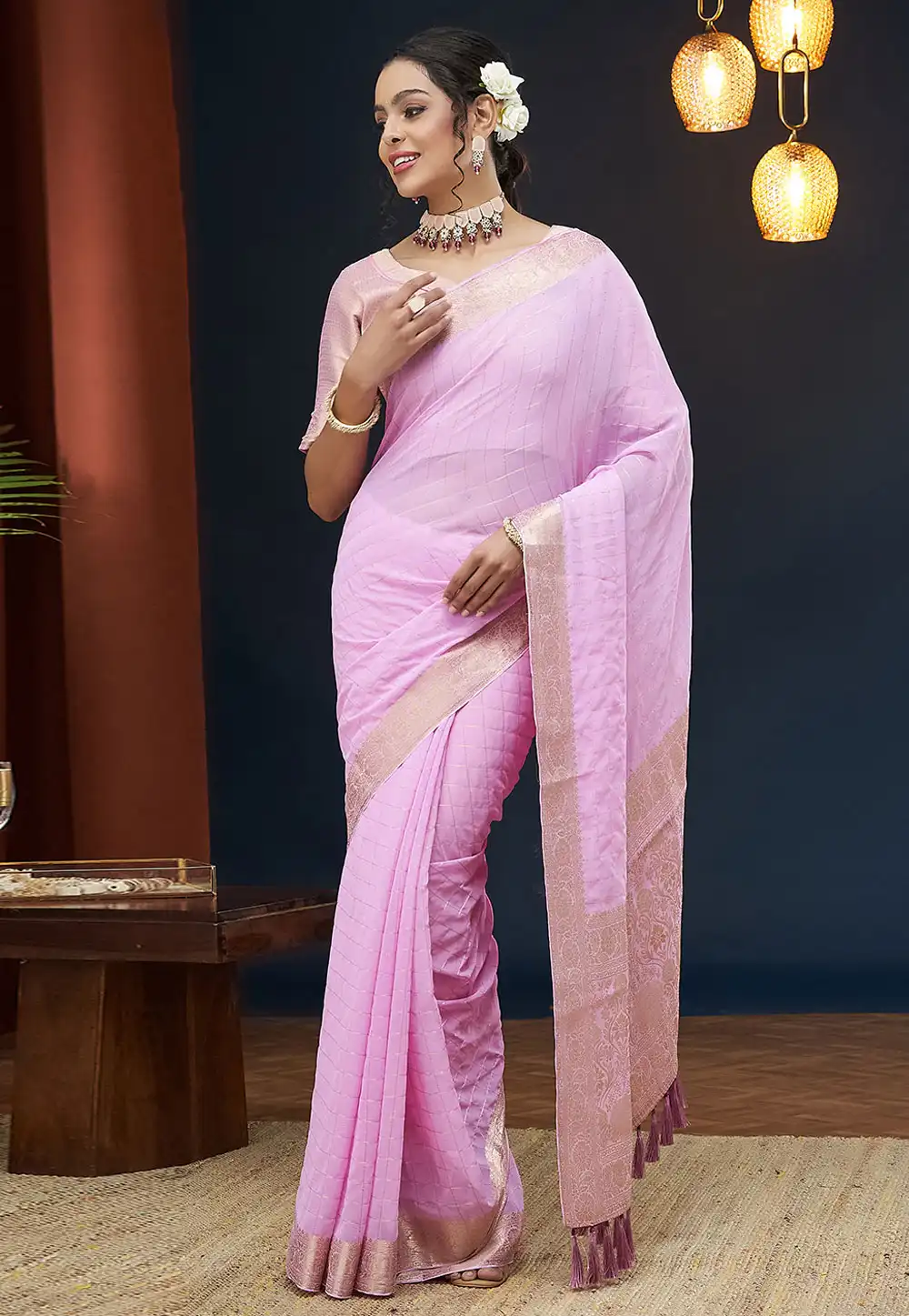 Lavender Georgette Saree With Blouse 290660