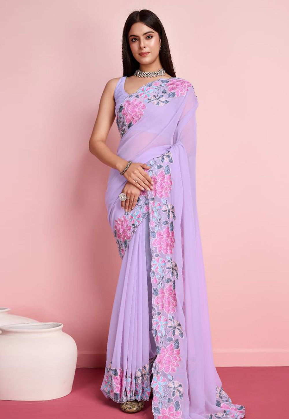 Lavender Georgette Saree With Blouse 286329