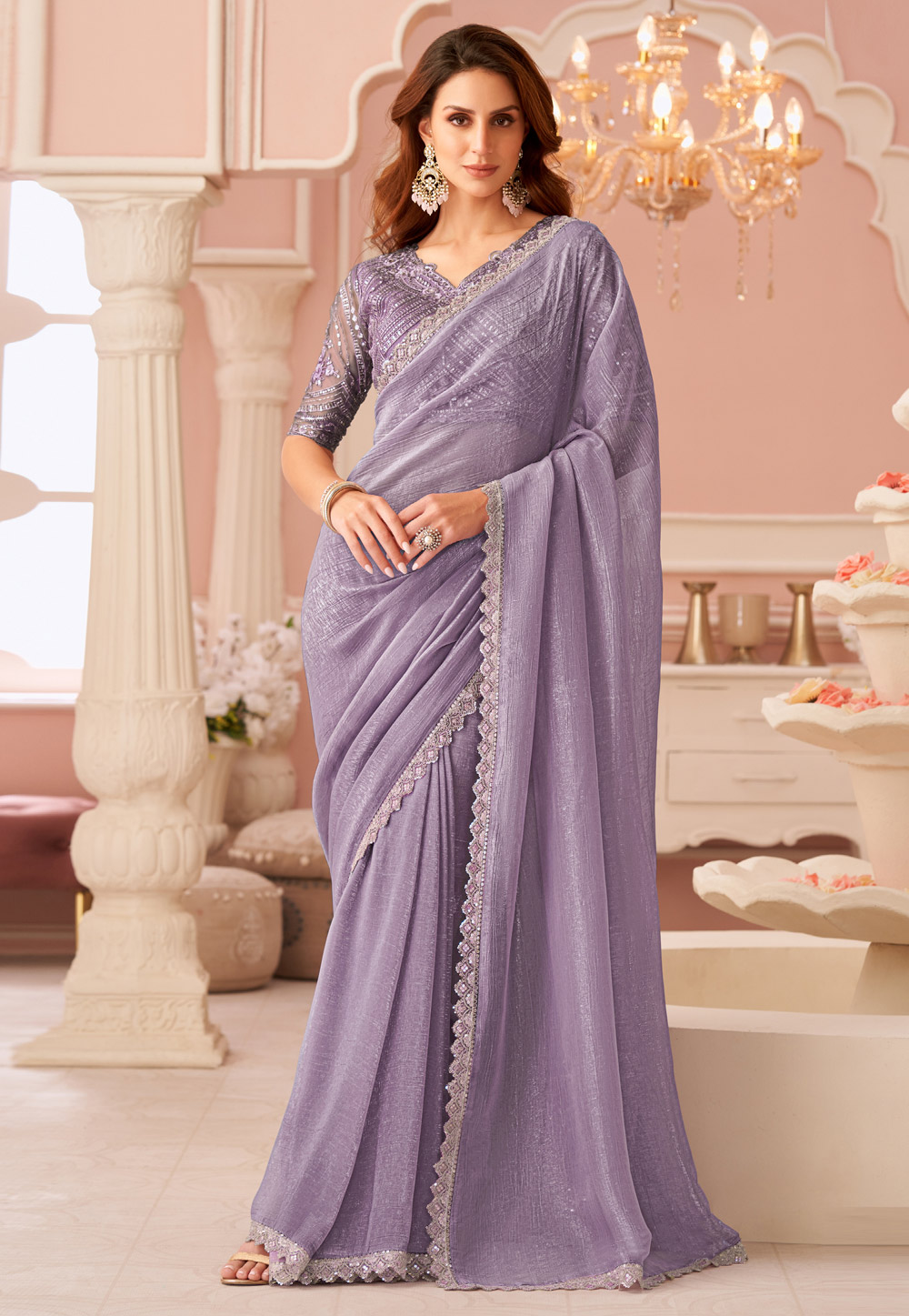 Lavender Georgette Saree With Blouse 306262