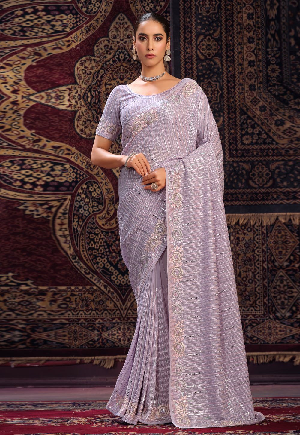 Lavender Georgette Saree With Blouse 287551