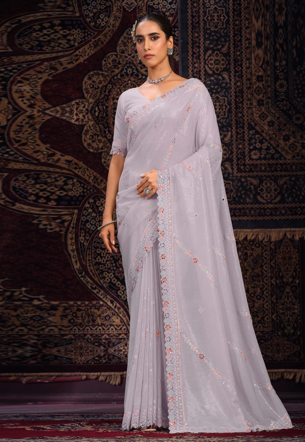 Lavender Georgette Saree With Blouse 287555
