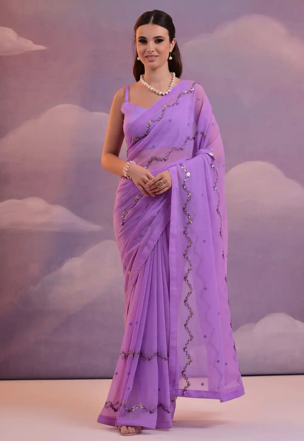 Lavender Georgette Saree With Blouse 288449