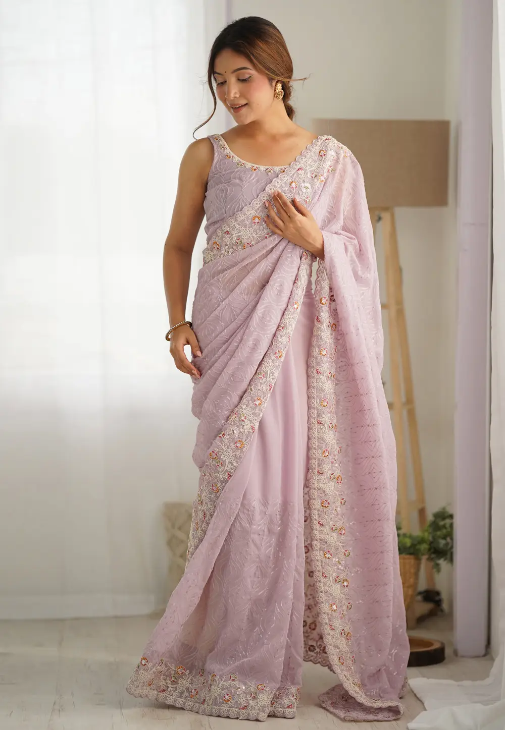 Lavender Georgette Saree With Blouse 295665