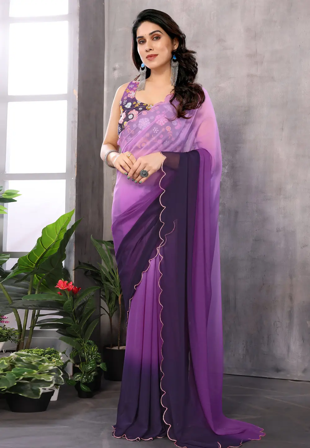 Lavender Georgette Saree With Blouse 297223