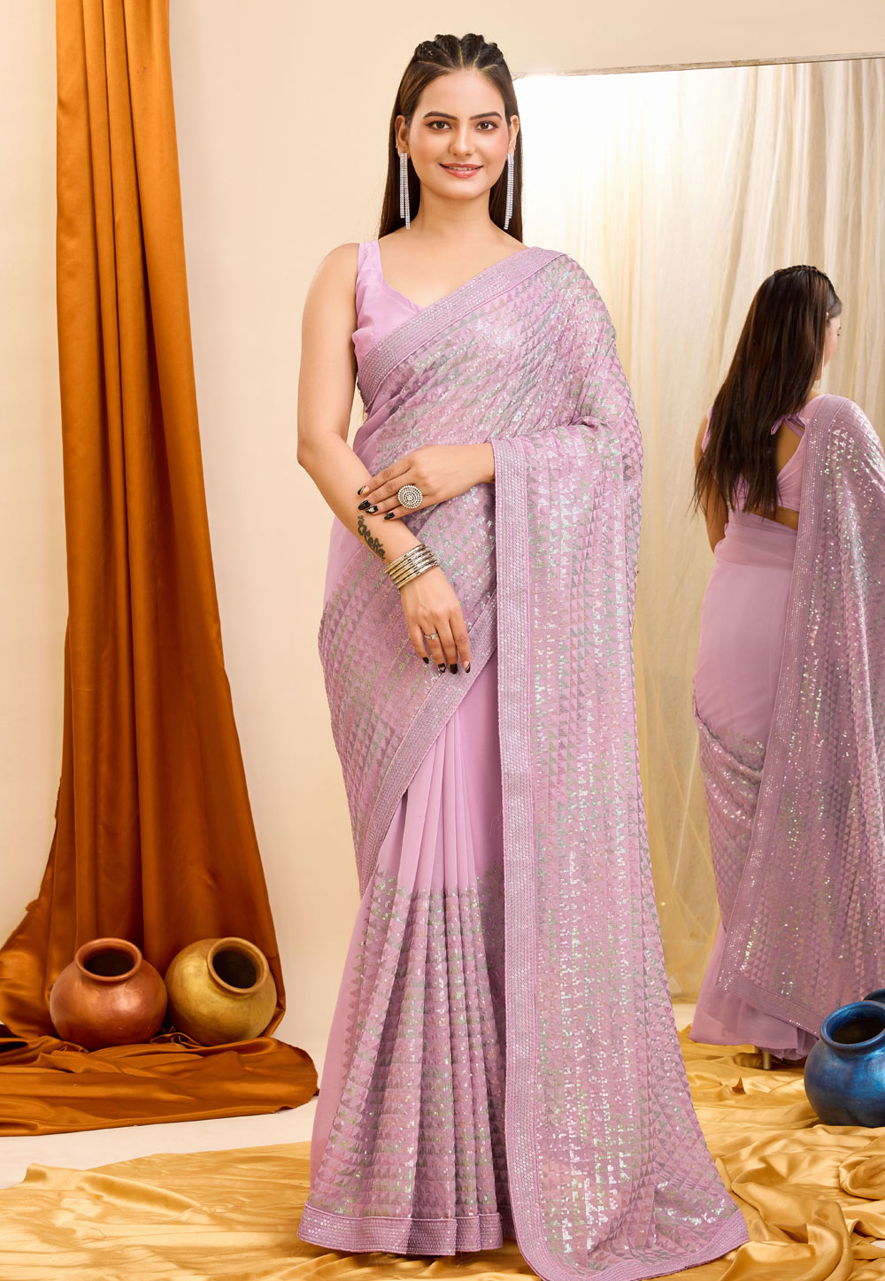 Lavender Georgette Sequence Saree 287524