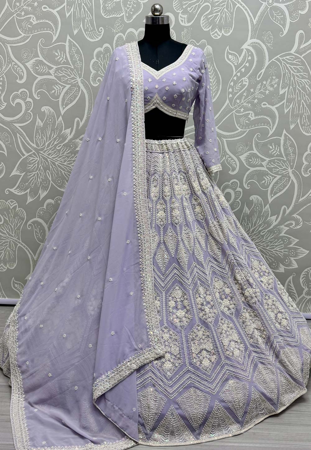 Lavender Georgette Wedding Lehenga Choli 310332