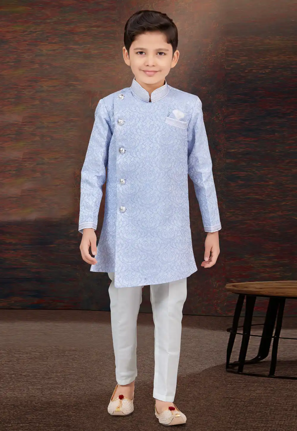 Lavender Jacquard Kids Indo Western Sherwani 294921