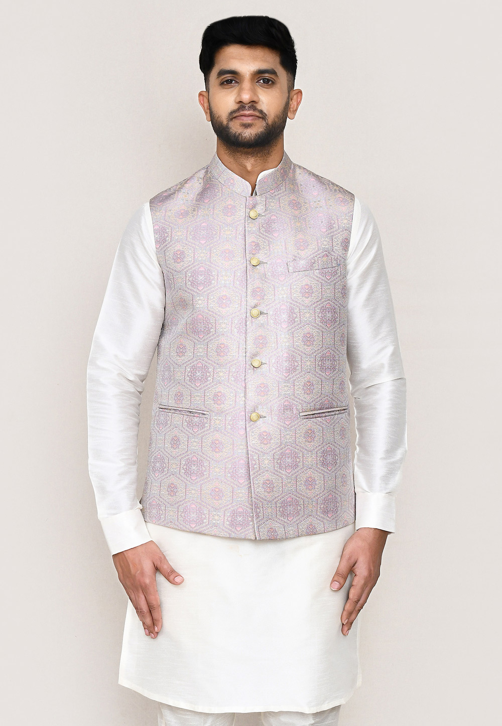 Lavender Jacquard Nehru Jacket 306067