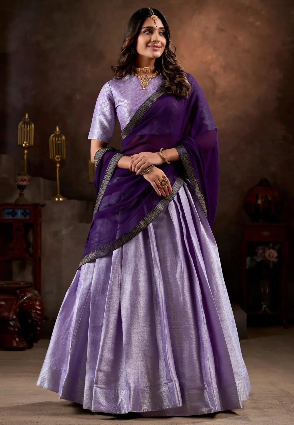 Lavender Jacquard Silk Readymade Lehenga Choli 301464