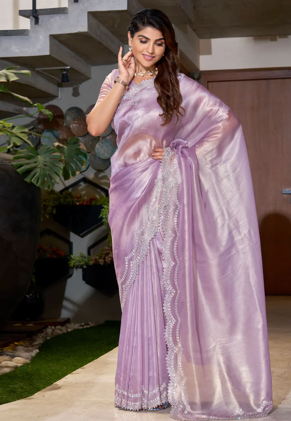 Lavender Jute Silk Saree With Blouse 301046