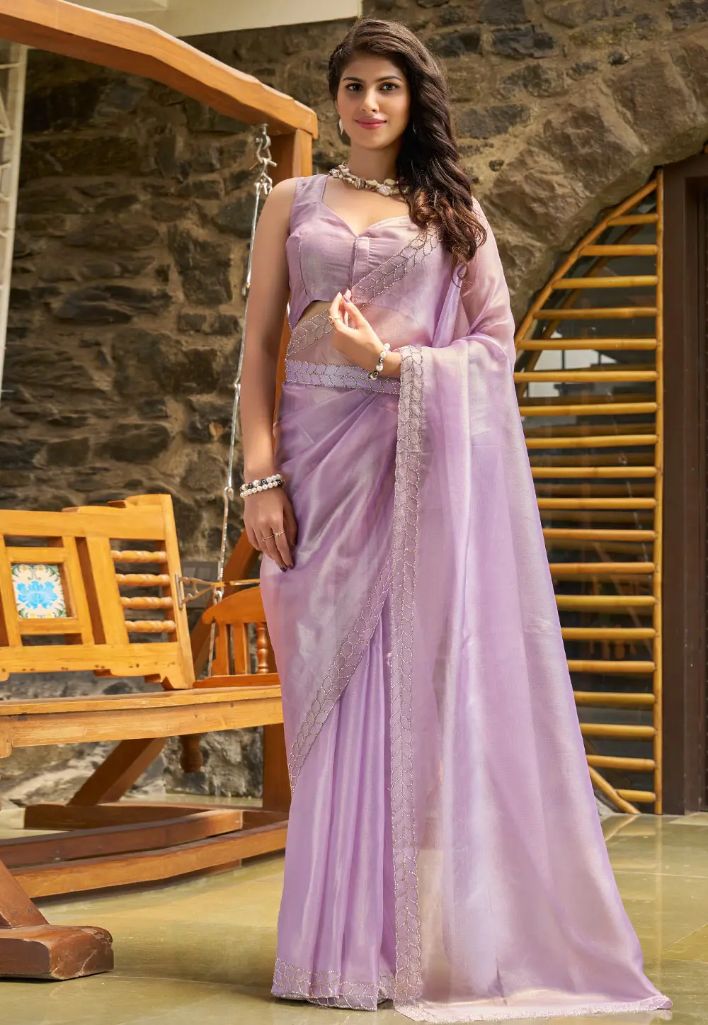 Lavender Jute Silk Saree With Blouse 301411