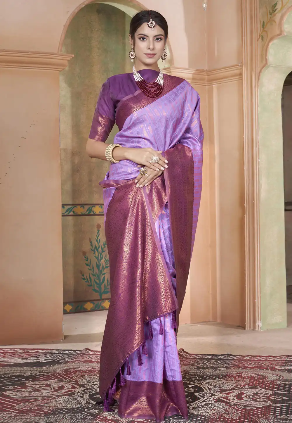 Lavender Kanjivaram Silk Saree With Blouse 288186