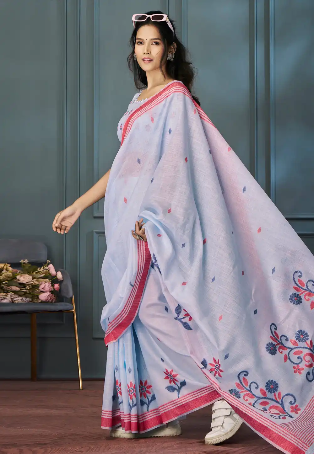 Lavender Linen Saree With Blouse 292822