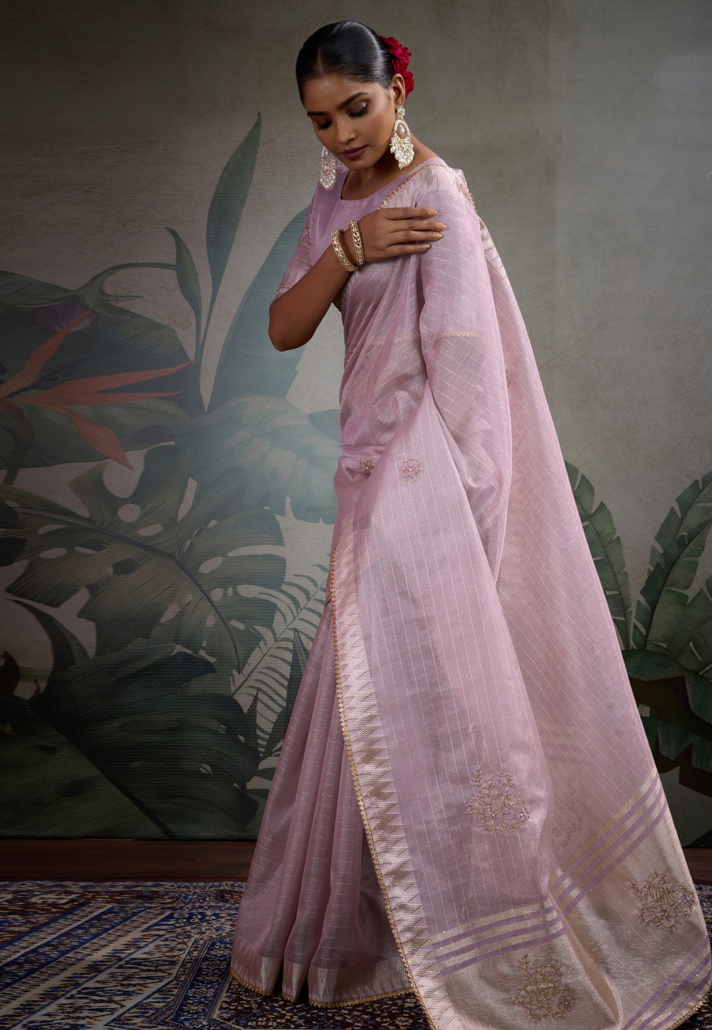 Lavender Linen Saree With Blouse 309384