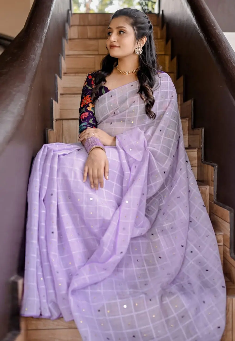 Lavender Linen Saree With Blouse 303147