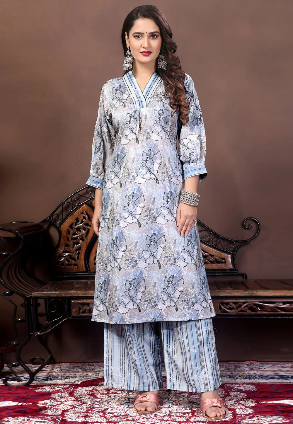 Lavender Muslin Kurta Set With Palazzo 301075