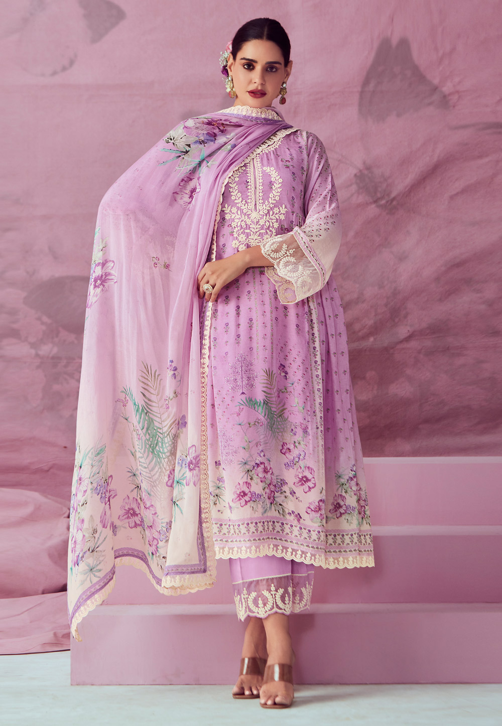Lavender Muslin Pakistani Suit 286417