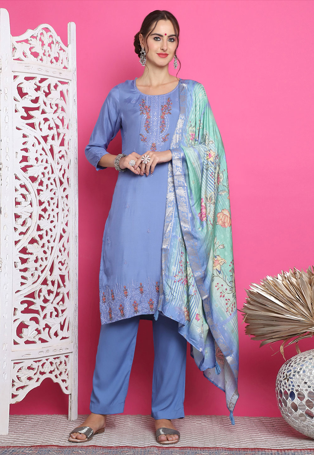 Lavender Muslin Pant Style Suit 310113