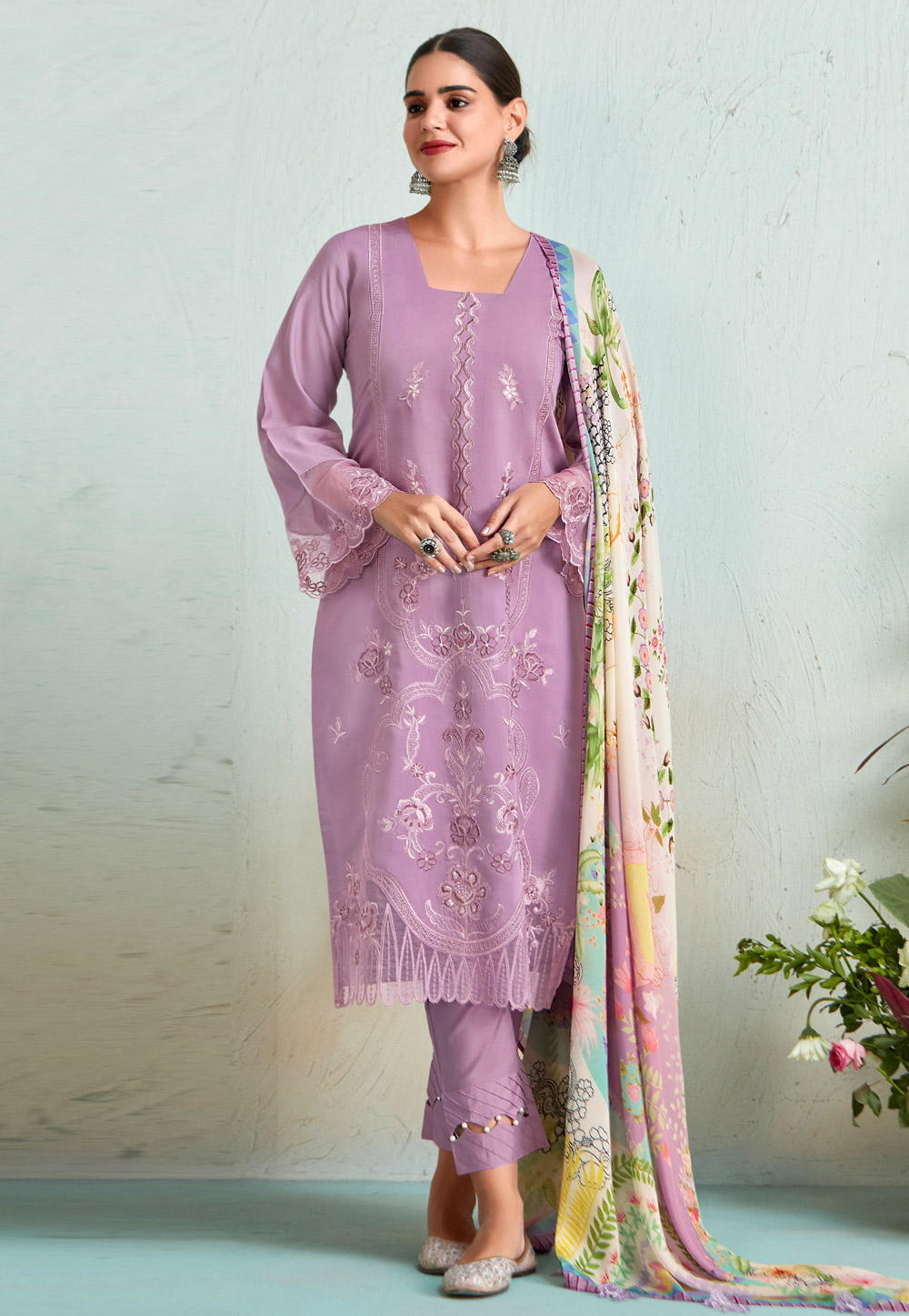 Lavender Muslin Pant Style Suit 286153