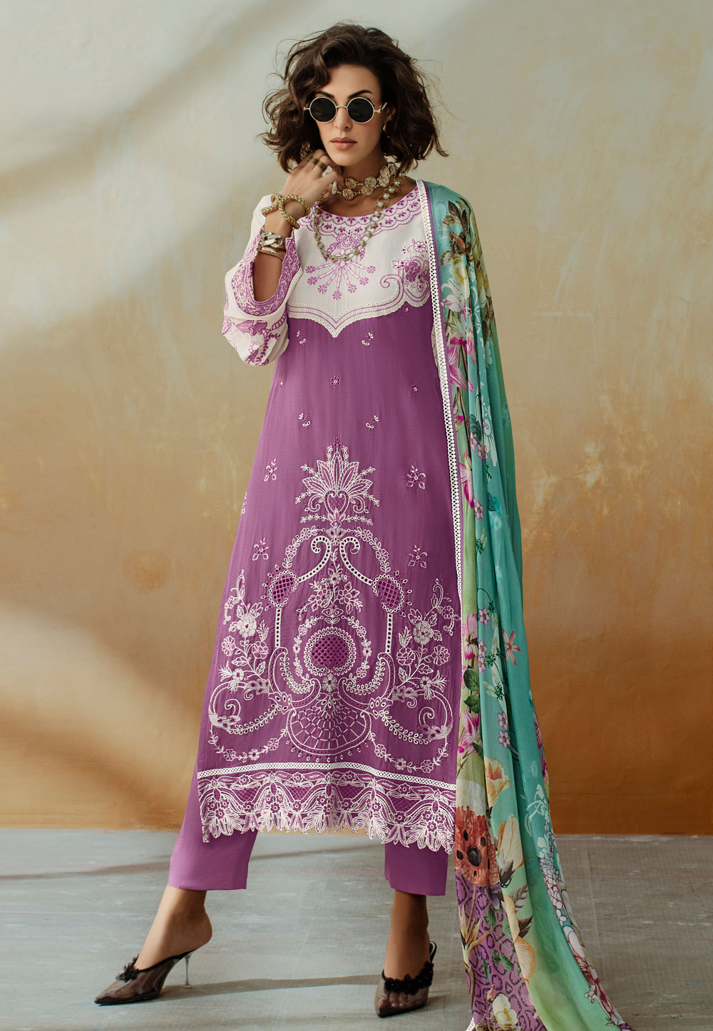 Lavender Muslin Straight Suit 310614